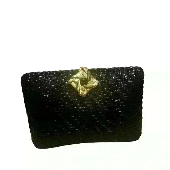 Rodo Handbags - Vintage Rodo Black Lacquer Woven Handbag Clutch